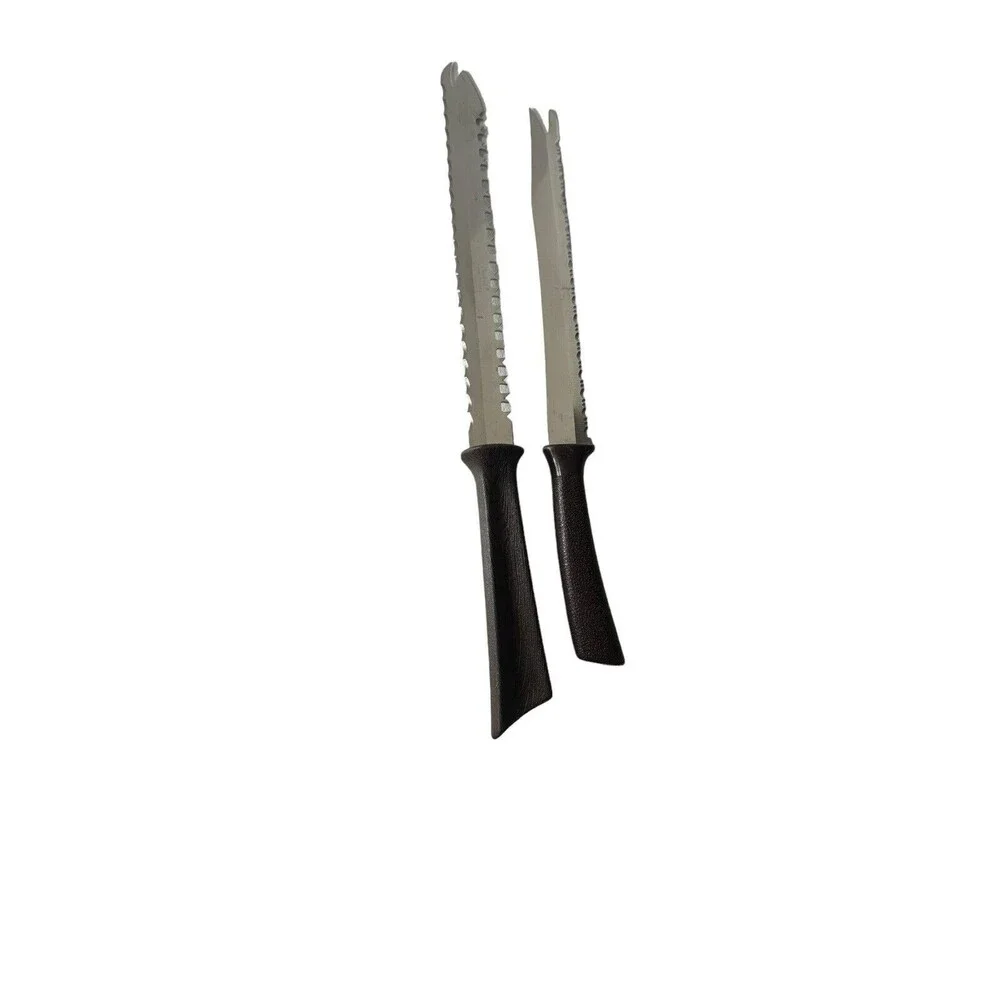 2 Piece Quick Cut Knife Serrated Knife Set Vintage USA Made Brown Composite